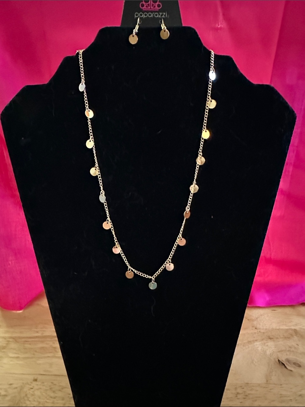 paparazzi Gold Disc Necklace with Dangle Accents